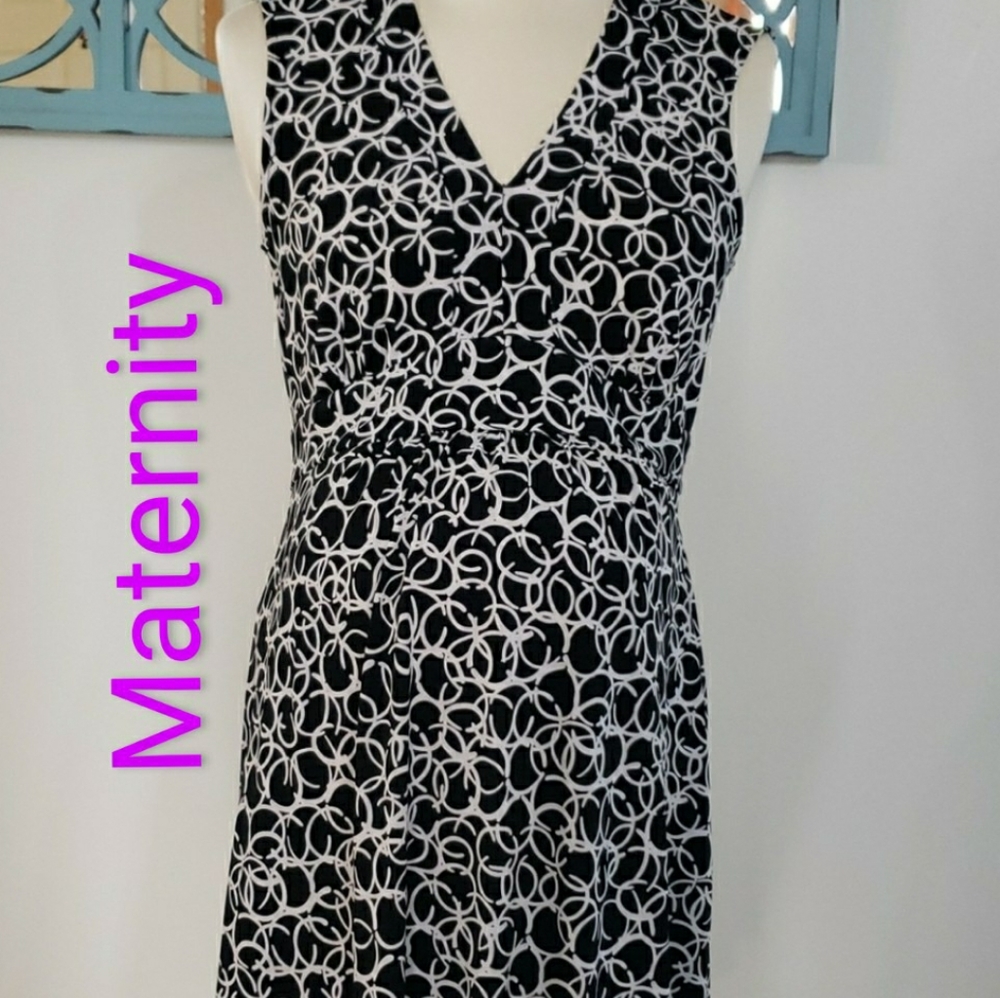 Mimi Mayernity Small Black/White sleeveless v neck mid length dress [2]